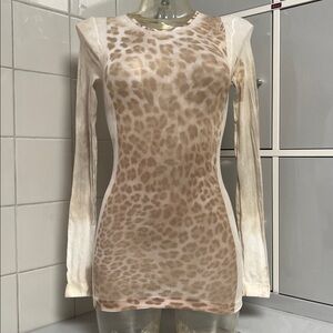 Long Sleeve Sheer Body Stocking Layer Leopard Watercolour Top O/S